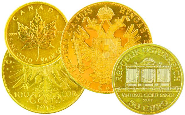 Gold coins from 1/4 ounce up to almost 1 ounce