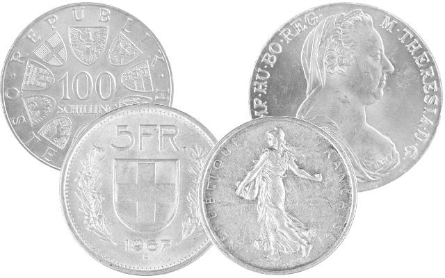 Silver coins Austria, Switzerland, France