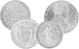 Silver coins Austria, Switzerland, France