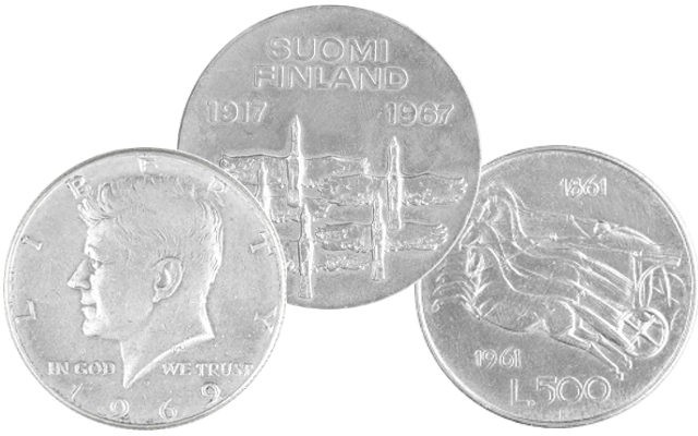 Silver coins US, Italy and other countries