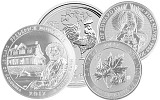 Silver Coins larger than 1oz: America the Beautiful 5oz, Lunar II Rooster 10oz, Queens Beast 2oz, Multi Maple 1,5oz