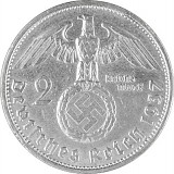 2 Reichsmark Hindenburg with Swastika 5g Silver (1936 - 1939)