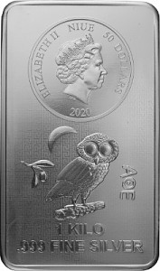 Niue Athenian Owl Coin Bar 1kg Silver - 2020