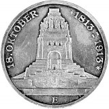 3 Mark German Empire Saxony Monument to the Battle of the Nations 15g Silver - 1913