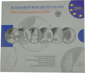 6x 10 EUR commemorative coin Germany 99,90g Silver 2009