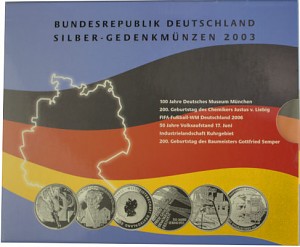 6x 10 EUR commemorative coin Germany 99,90g Silver 2003