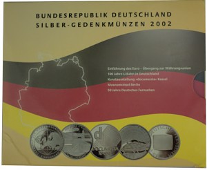 5x 10 EUR commemorative coin Germany 83,25g Silver 2002