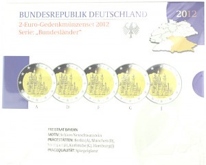 5x 2 EUR commemorative coin set series federal states A-J 2012 St. 