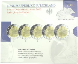 5x 2 EUR commemorative coin set series federal states A-J 2010 St. 