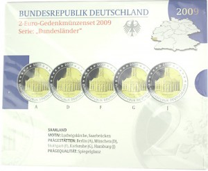 5x 2 EUR commemorative coin set series federal states A-J 2009 St. 