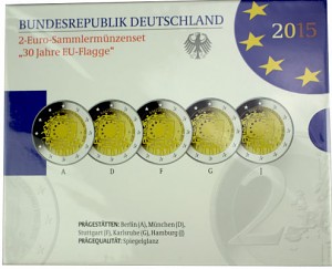 5x 2 EUR commemorative coin set EU-flag A-J 2015 St. 