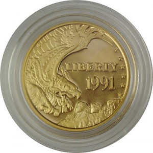 5 Dollar Half Eagle Mount Rushmore Anniversary coins 7,52g Gold 1991 Proof