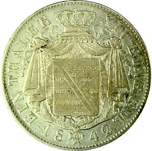 1 Saxon Thaler 1842 G - 16.67g Silver