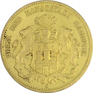 20 Mark Free Hanseatic City of Hamburg 7,16g Gold (1875 - 1889) 20 Mark Free Hanseatic City of Hamburg 7,16g Gold (1875 - 1889)
