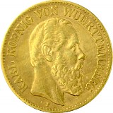 10 Mark Karl King of Wurttemberg 3,58g Gold (1872, 1873)