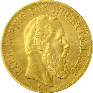 10 Mark Karl King of Wurttemberg 3,58g Gold (1872, 1873) 10 Mark Karl King of Wurttemberg 3,58g Gold (1872, 1873)