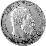 3 Mark German Empire Wilhelm II King of Württemberg 15g Silver (1908 - 1914)