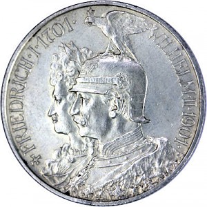 2 Mark German Empire 200th anniversary of the Kingdom of Prussia 10g Silver - 1901