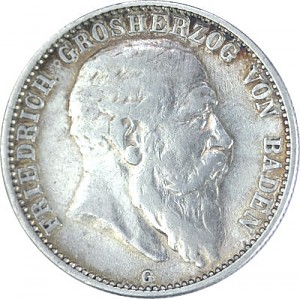2 Mark German Empire Friedrich Grand Duke of Baden 10g silver (1902 - 1907)