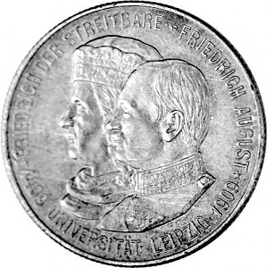2 Mark German Empire University of Leipzig 10g Silver - 1909