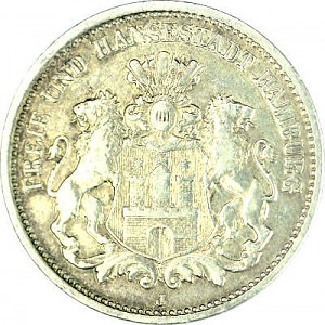 2 Mark German Empire Free Hanseatic City of Hamburg 10g Silver (1876 - 1888)