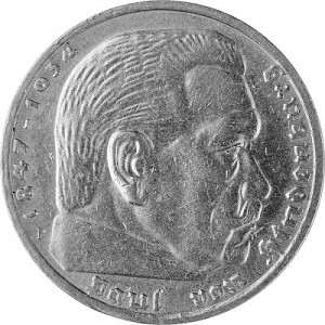 5 Reichsmark Hindenburg with Swastika 12,5g Silver (1934 – 1939) B-Stock