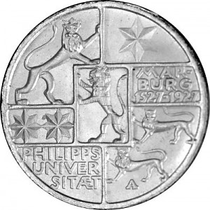 3 Reichsmark Weimar Republic University of Marburg 7,5g silver - 1927 3 Reichsmark Weimar Republic University of Marburg 7,5g silver - 1927