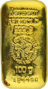 Gold Bar 100g - Heraeus, Cast