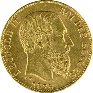 20 Belgian Francs Leopold II 5,81g Gold